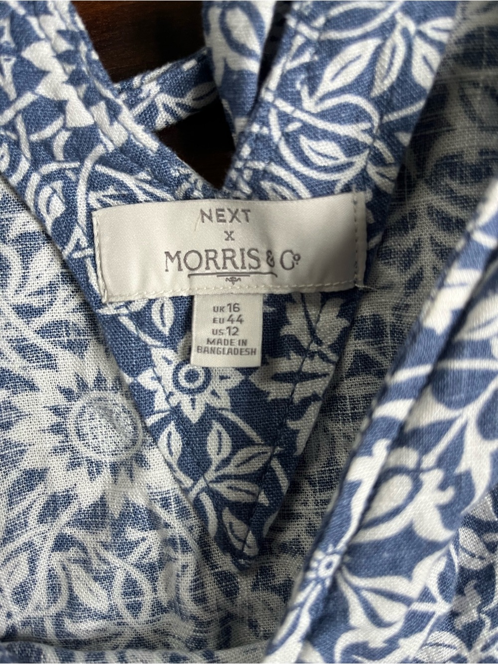 Next x Morris & Co. Blue Floral Print Ruffle Hem Mini Dress, 12 - Picture 4 of 5